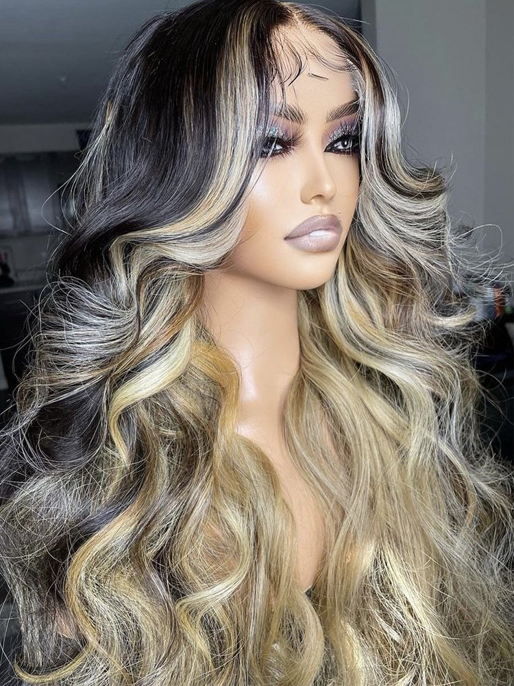 Body Wave Black Hair And Brown Blonde Highlights