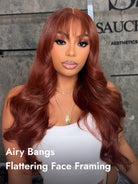 Ginger Brown Body Wave Wig With Airy Bangs