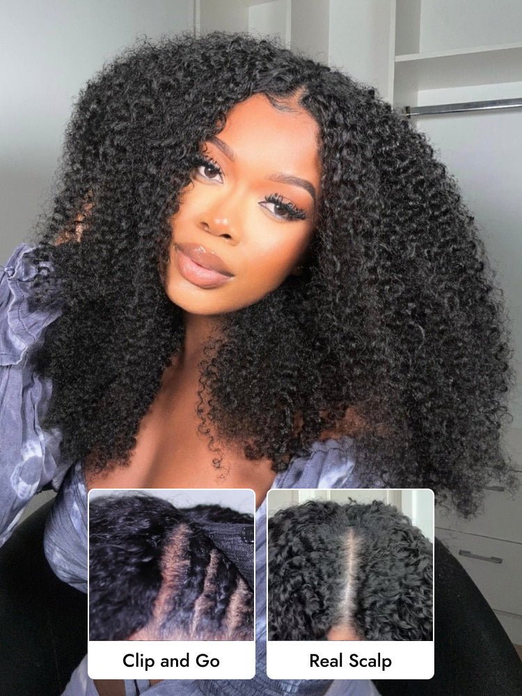Kinky Curly V Part Wig No Leave Out
