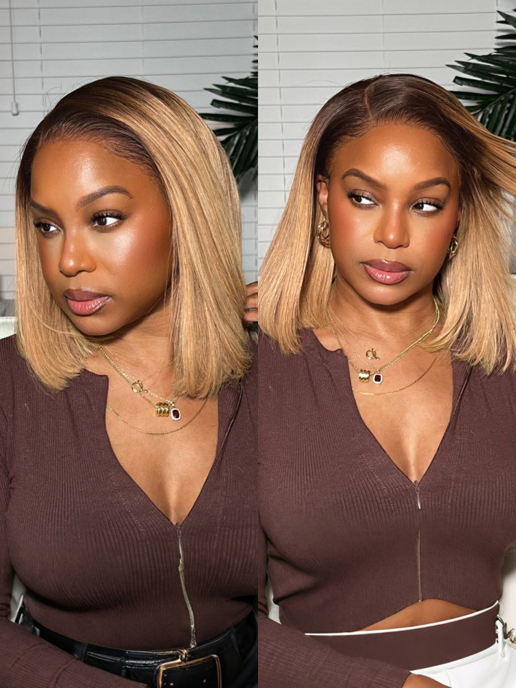 Side part ombre straight bob wig