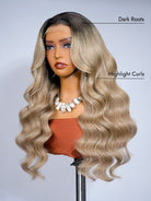 ash blonde ombre body wave raw hair wig with dark roots