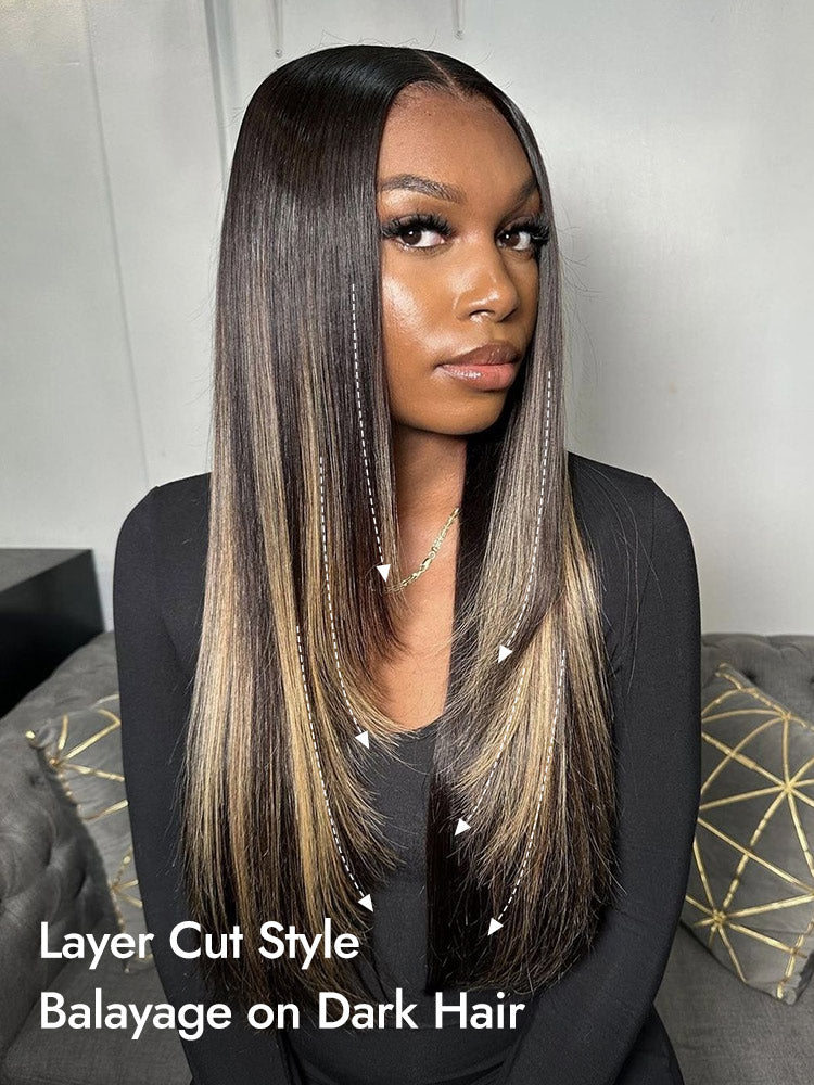 balayage layered cut straight wig