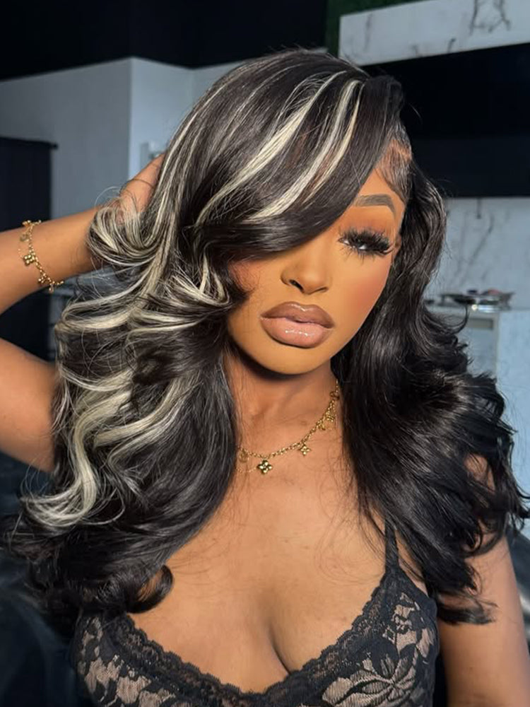 black and blonde highlight wig
