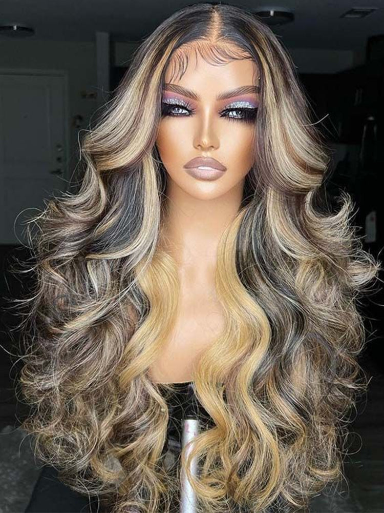 black hair and highlights