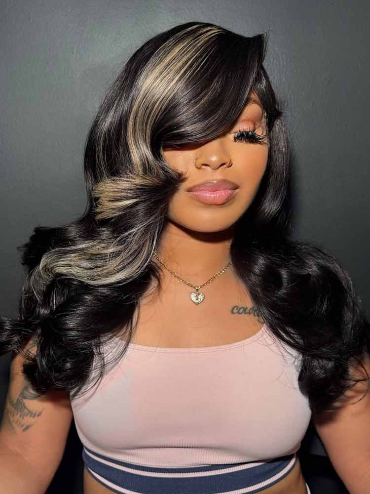 black wig with blonde streaks