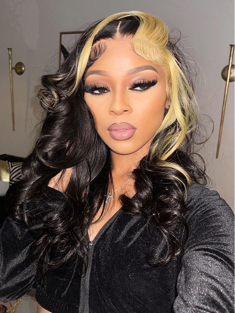 blonde skunk stripe hair style