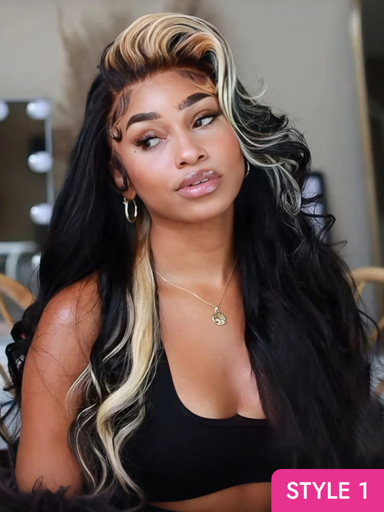 blonde skunk stripe hair wig