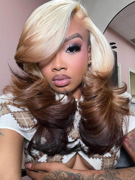 Blonde Ombré Brown silky Lacefront Wig 2020 New Long Wave Ombre Brown Blonde 100%brazilian Human Hair Wig  main image 2