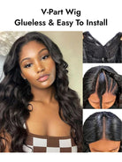 body wave glueless V part wig