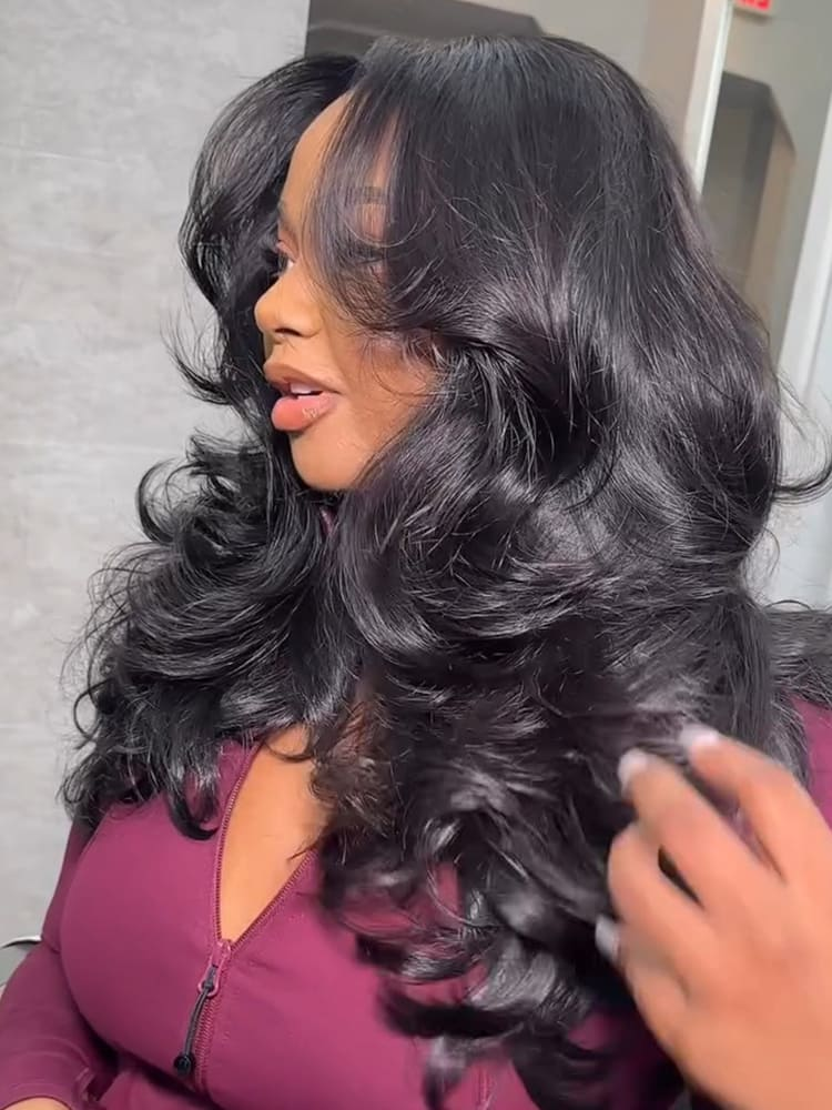 body wave glueless wigs with layers