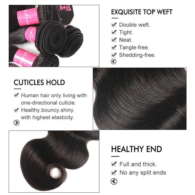 body wave 3 bundles with closure 5*5