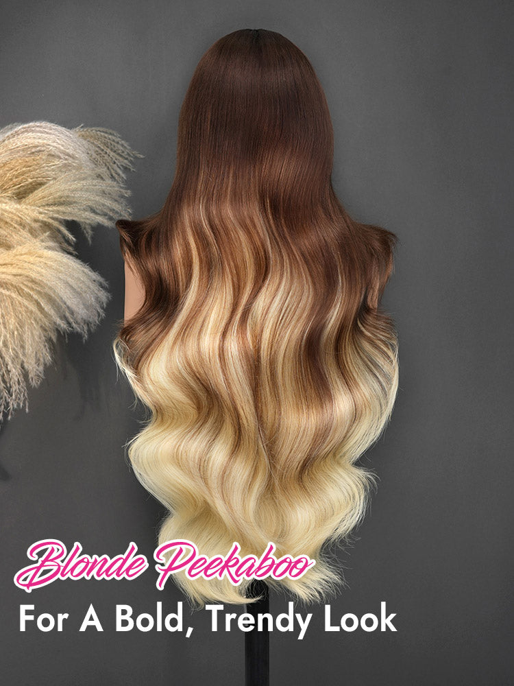 bold body wave blonde peekaboo wig