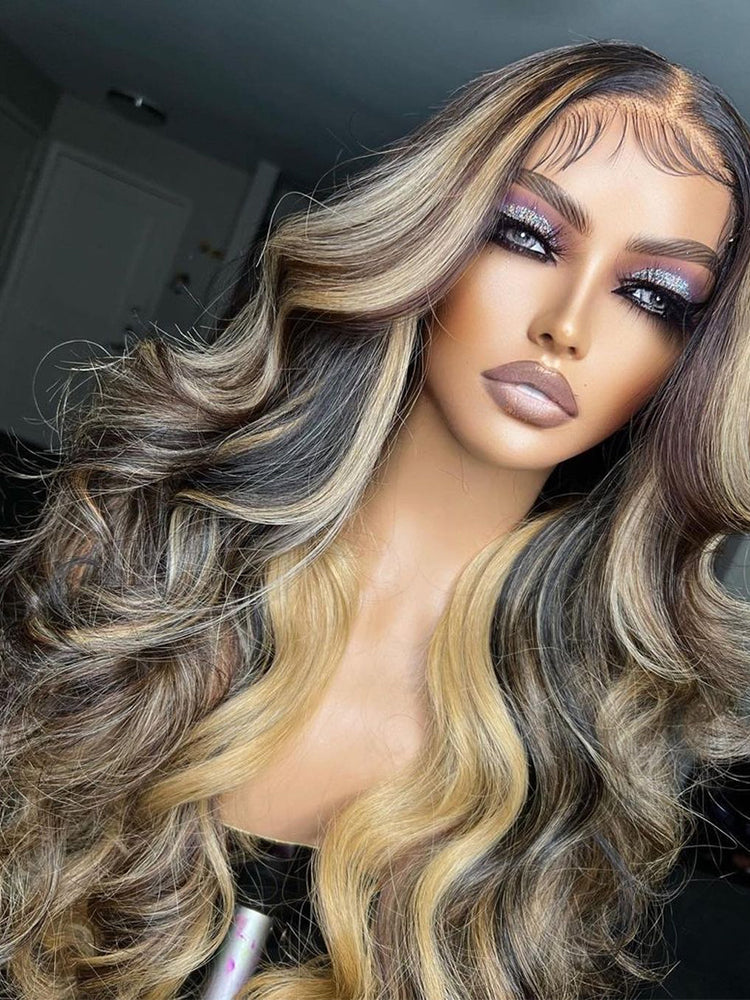 brown and blonde highlights wig