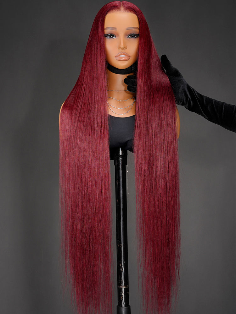 burgundy long luxury wig