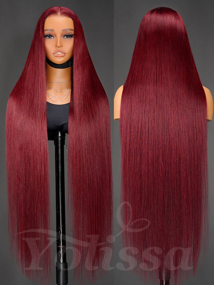burgundy long straight wig