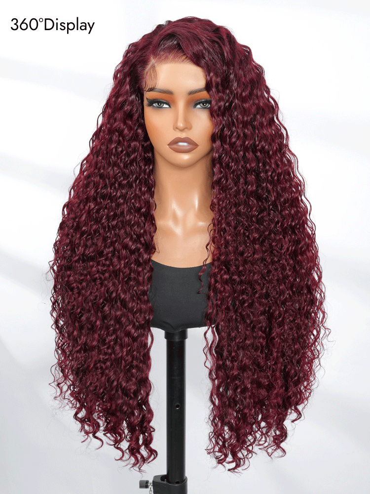 cherry cola red deep wave wig