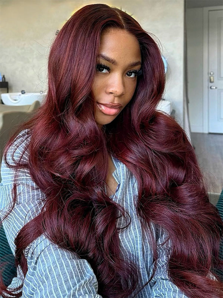 cherry cola red hair body wave wig