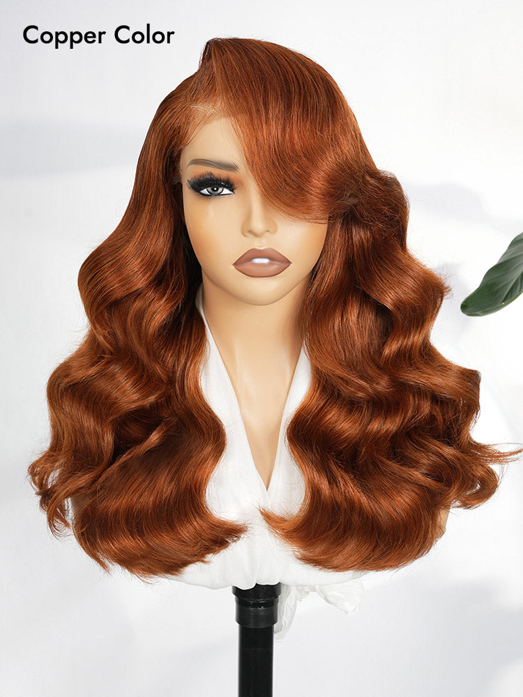 copper color layered cut wavy hair wig