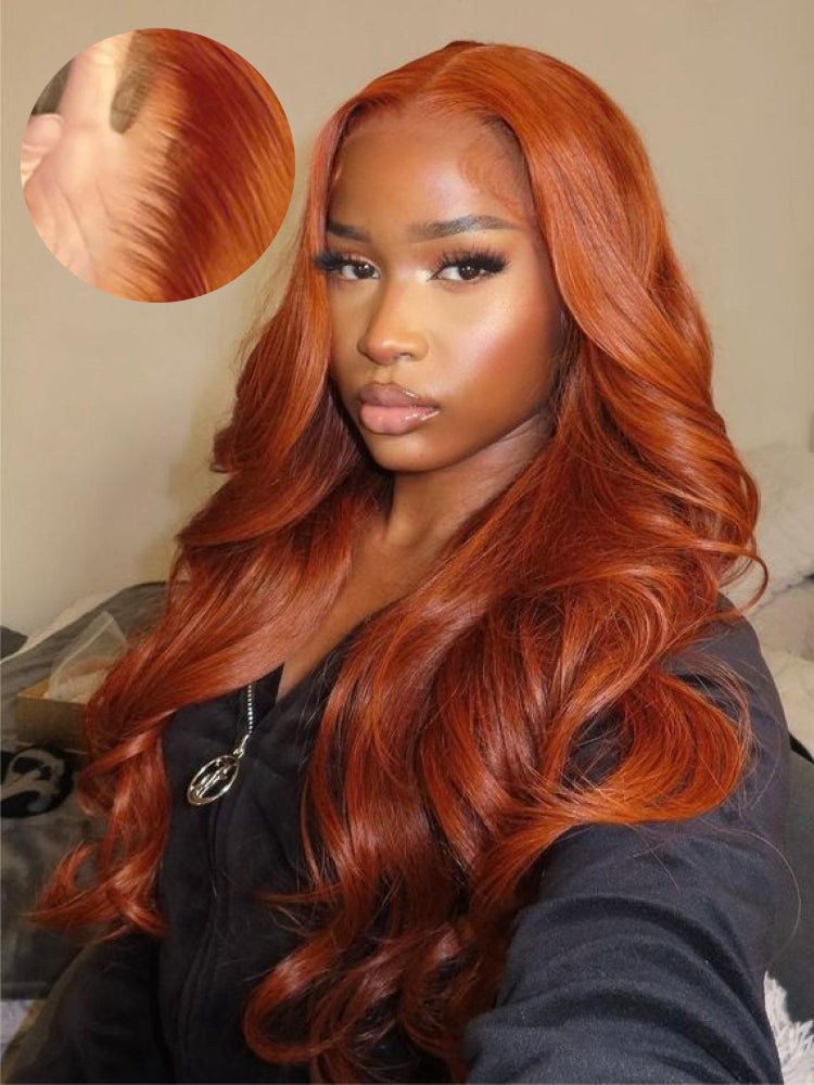 Red Orange Hair Color Lace Front Wig With Dark Roots – Yolissa Hair