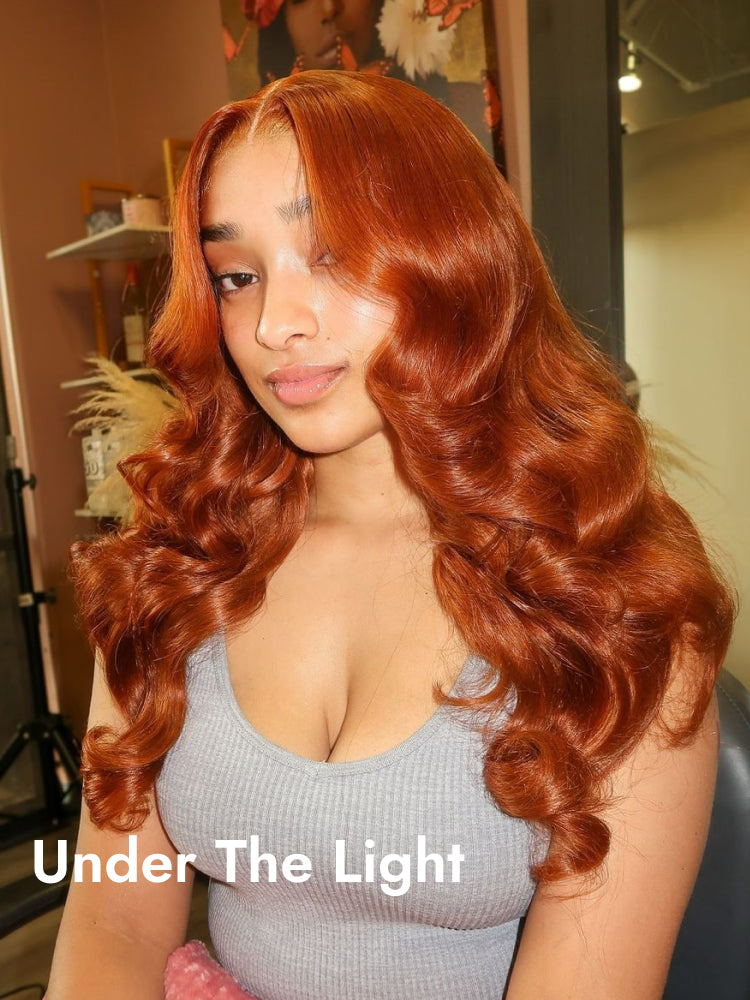 copper orange hair wig under the light
