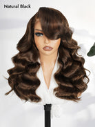 dark brown layered cut wavy hair wig