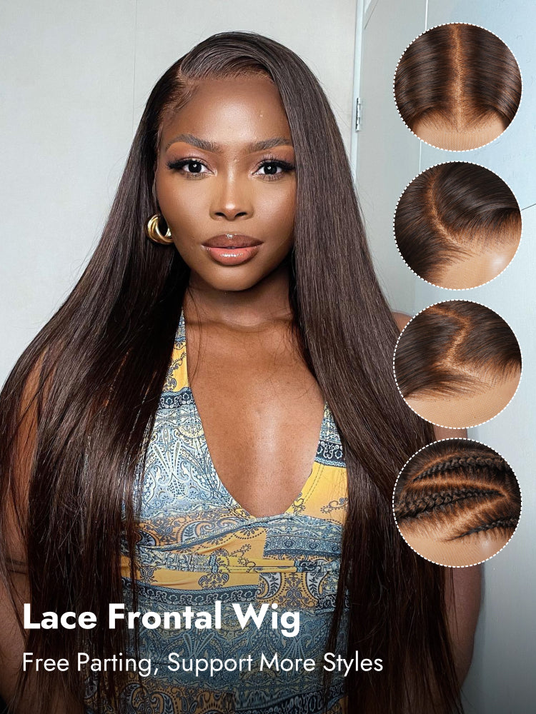dark brown straight frontal wig
