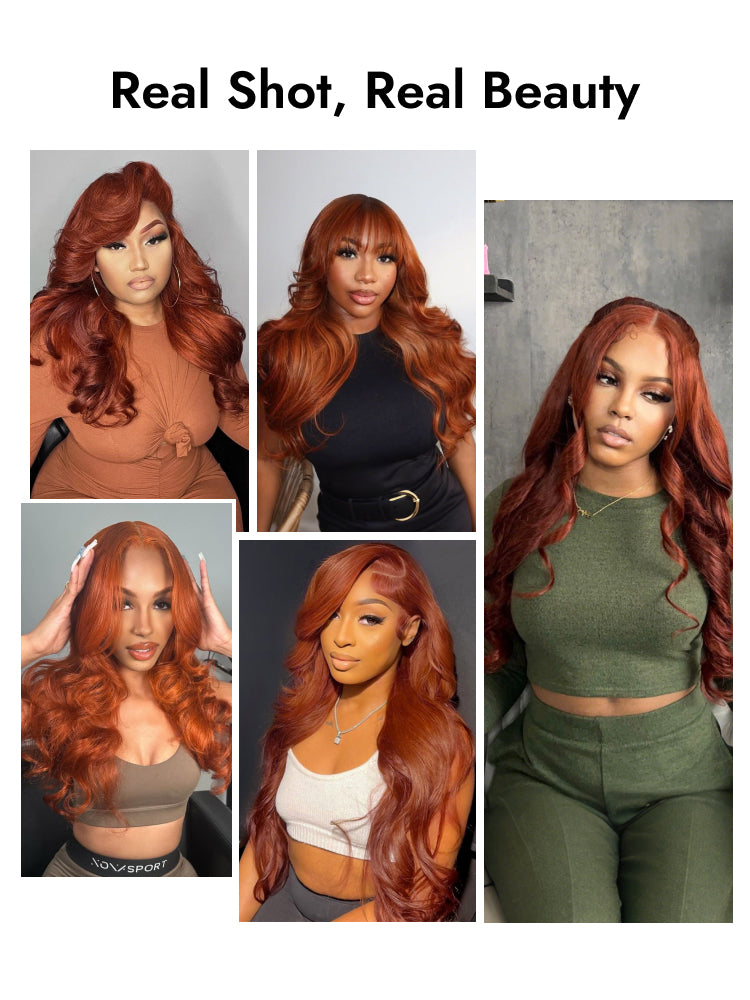 Red Orange Hair Color Lace Front Wig With Dark Roots – Yolissa Hair