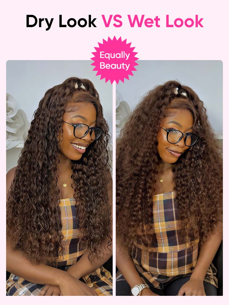 dry vs wet brown water wave wig