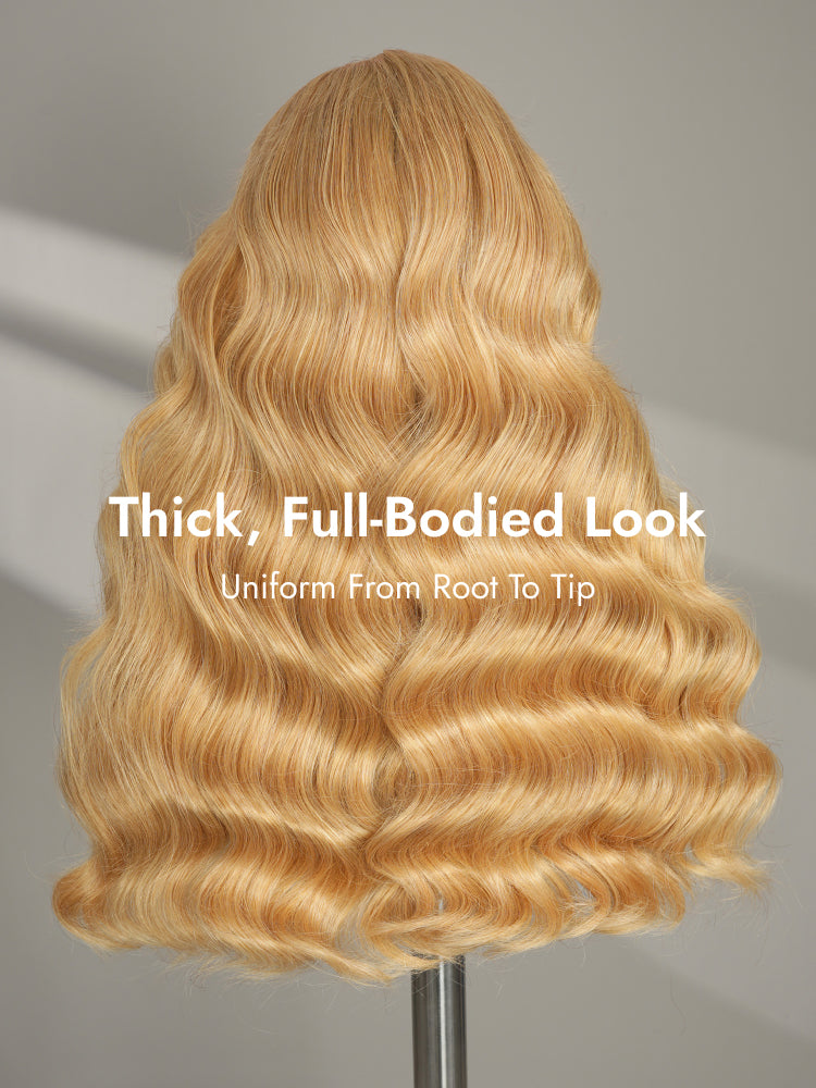 full honey blonde body wave double drawn wig