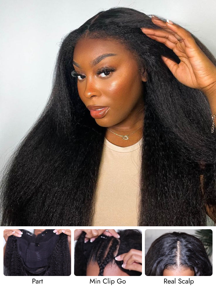 glueless kinky straight V part wig