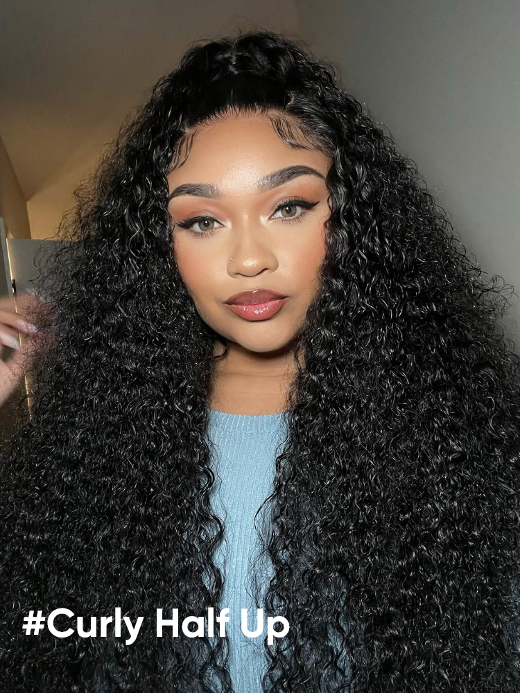 half up curly frontal wig