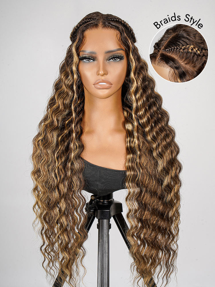 highlight crimped wavy hair pre braided wig