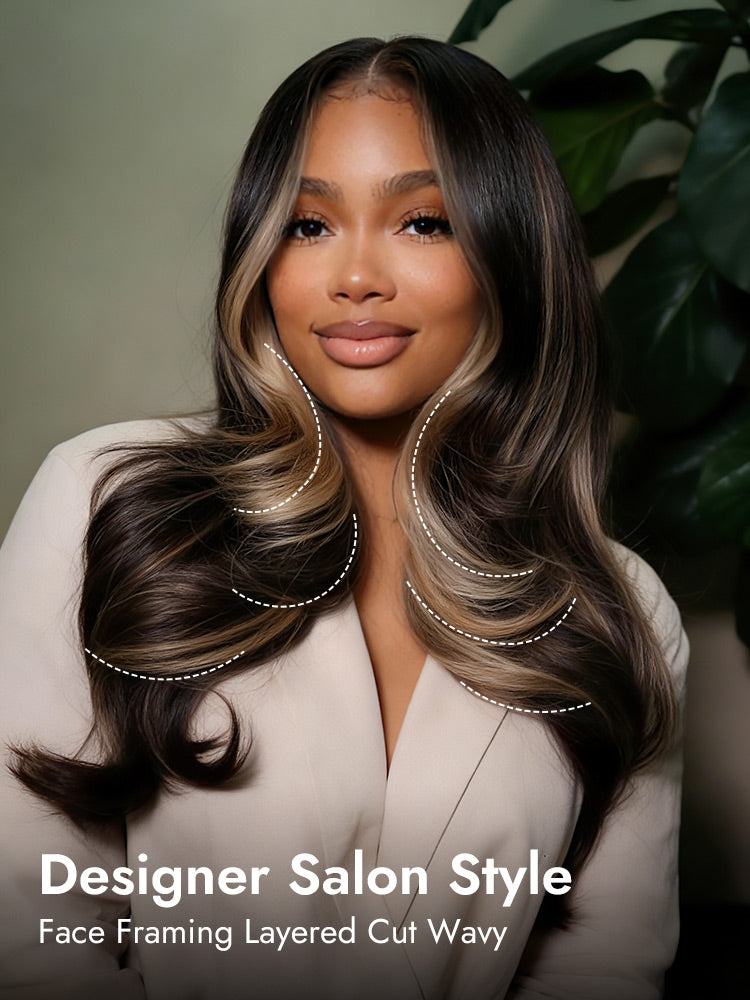 highlights on layered wavy hair