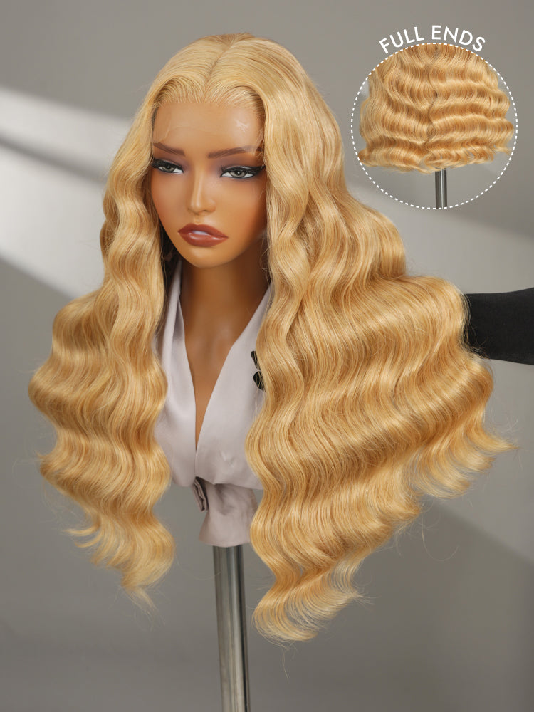 honey blonde body wave double drawn wig full ends