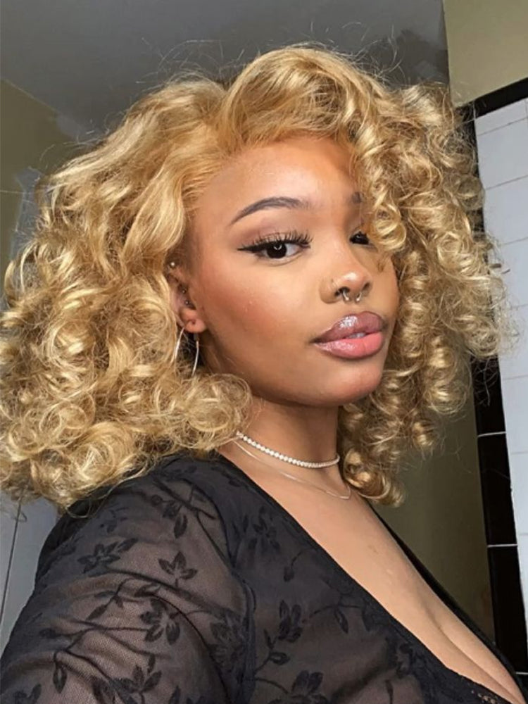 honey blonde loose curly frontal wig