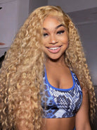 honey blonde water wave wig