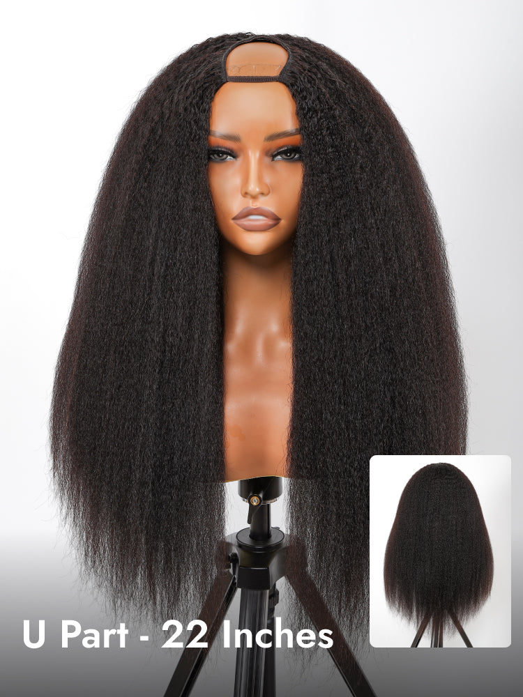 kinky straight glueless U part wig