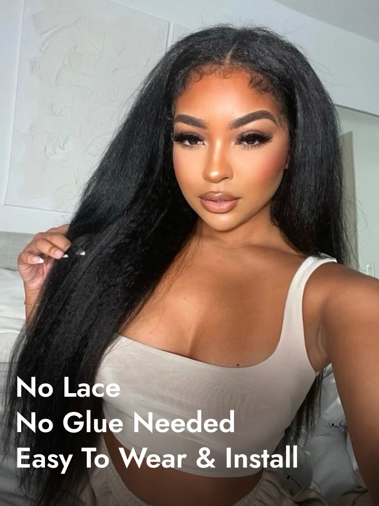 kinky straight glueless half wig