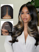 layered cut wavy 7x5 HD wig with highlights