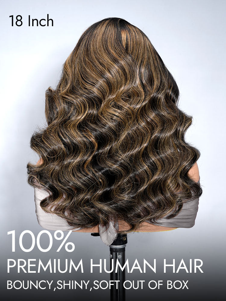 layered wavy human hair wig with highlights