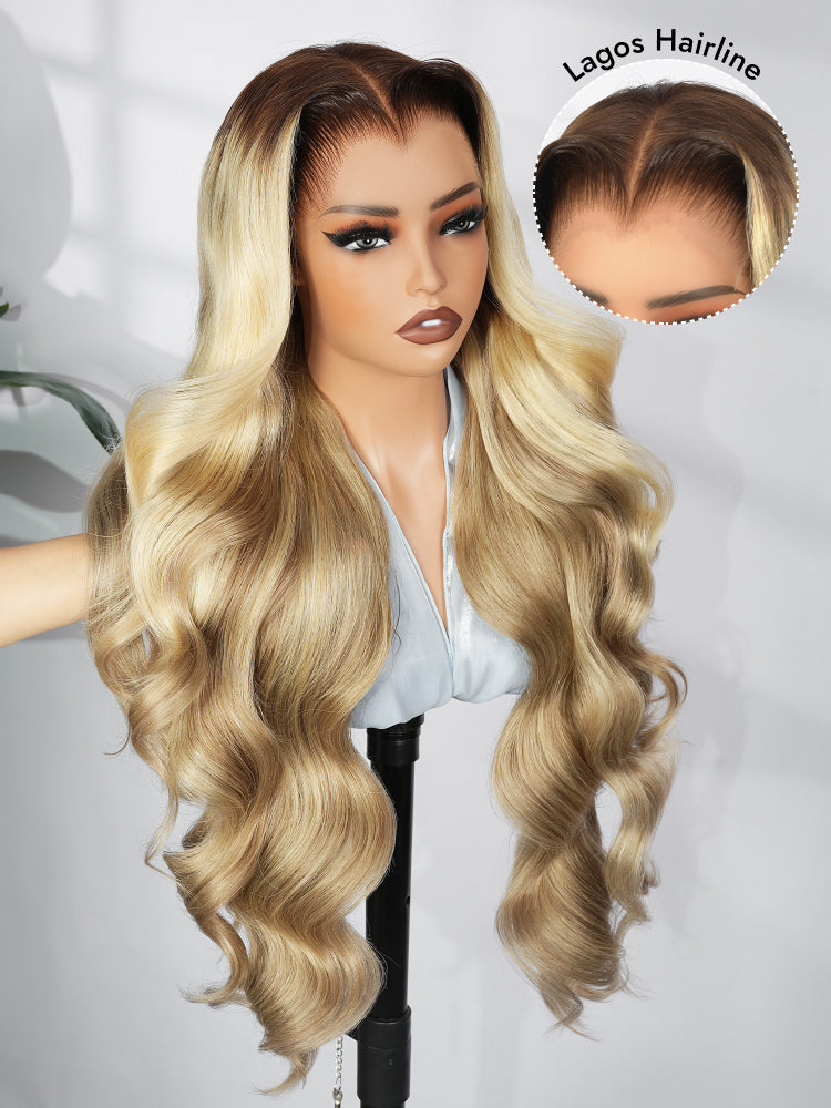 light brown with blonde highlights wig with lagos hairline