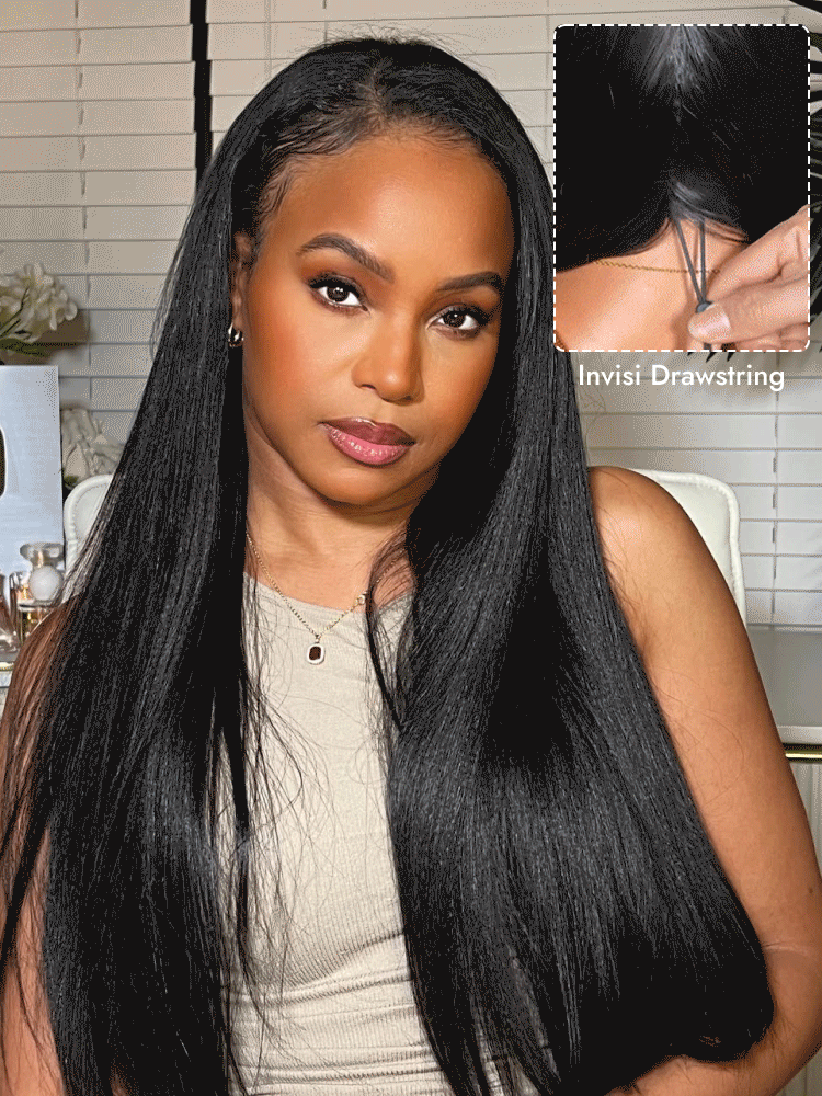 light yaki straight half wig with invisi drawstring