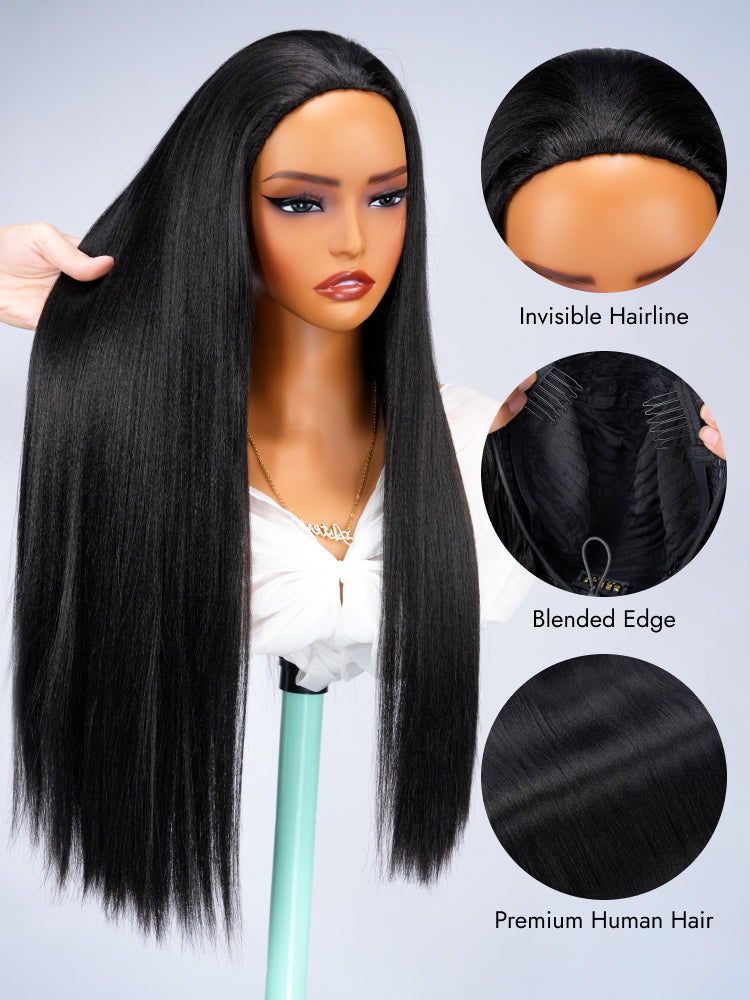 light yaki straight half wig