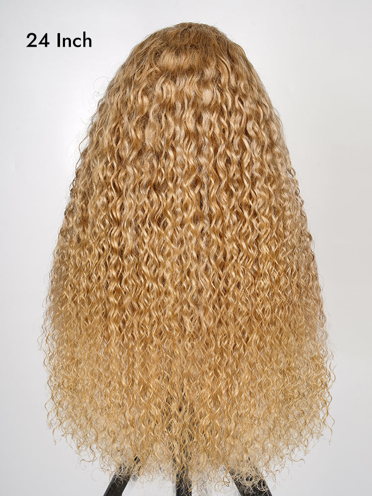 long length honey blonde water wave wigs