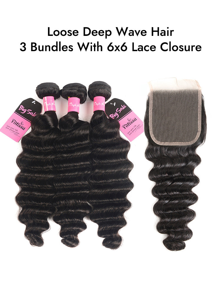 Loose Deep Wave Bundles With 6x6 Closure – Yolissa Hair