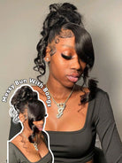 messy bun hairstyle with bangs