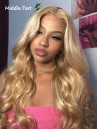 middle part blonde highlight frontal wig