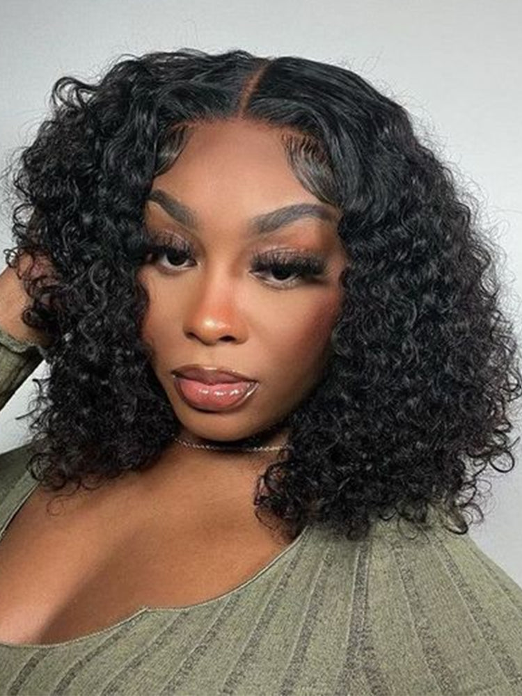 middle part curly bob wig