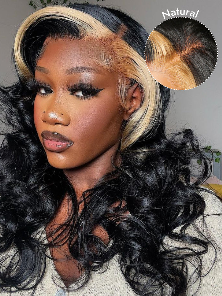 natural blonde skunk stripe wigs