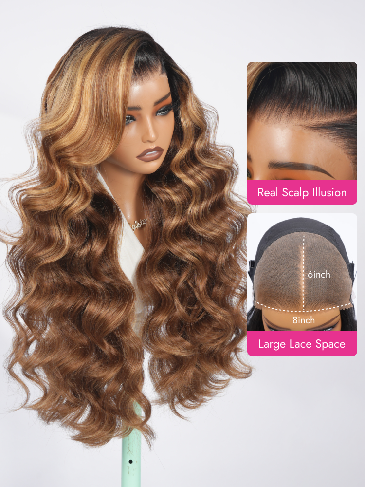 natural brown ombre highlights 6x8 glueless wig